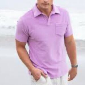 Southfork Men’s Terry Cloth Polo Shirt Short Sleeves Lavender Cotton Large